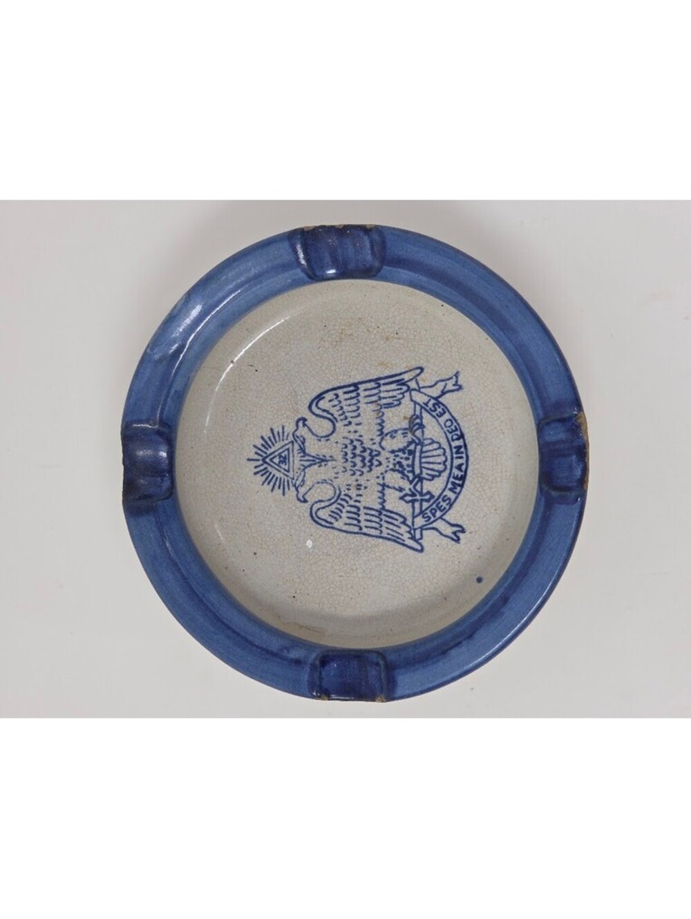 John Taylor Louisville Masonic Eagle Ceramic Ashtray Blue White Lodge Design